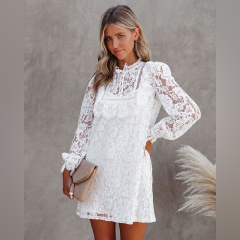 Vici White Lace Long Sleeve Dress